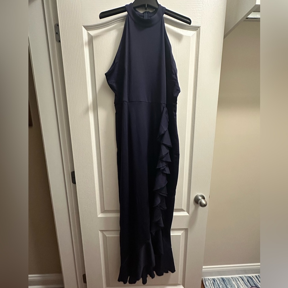 New Elegant Navy Blue Ruffle Dress